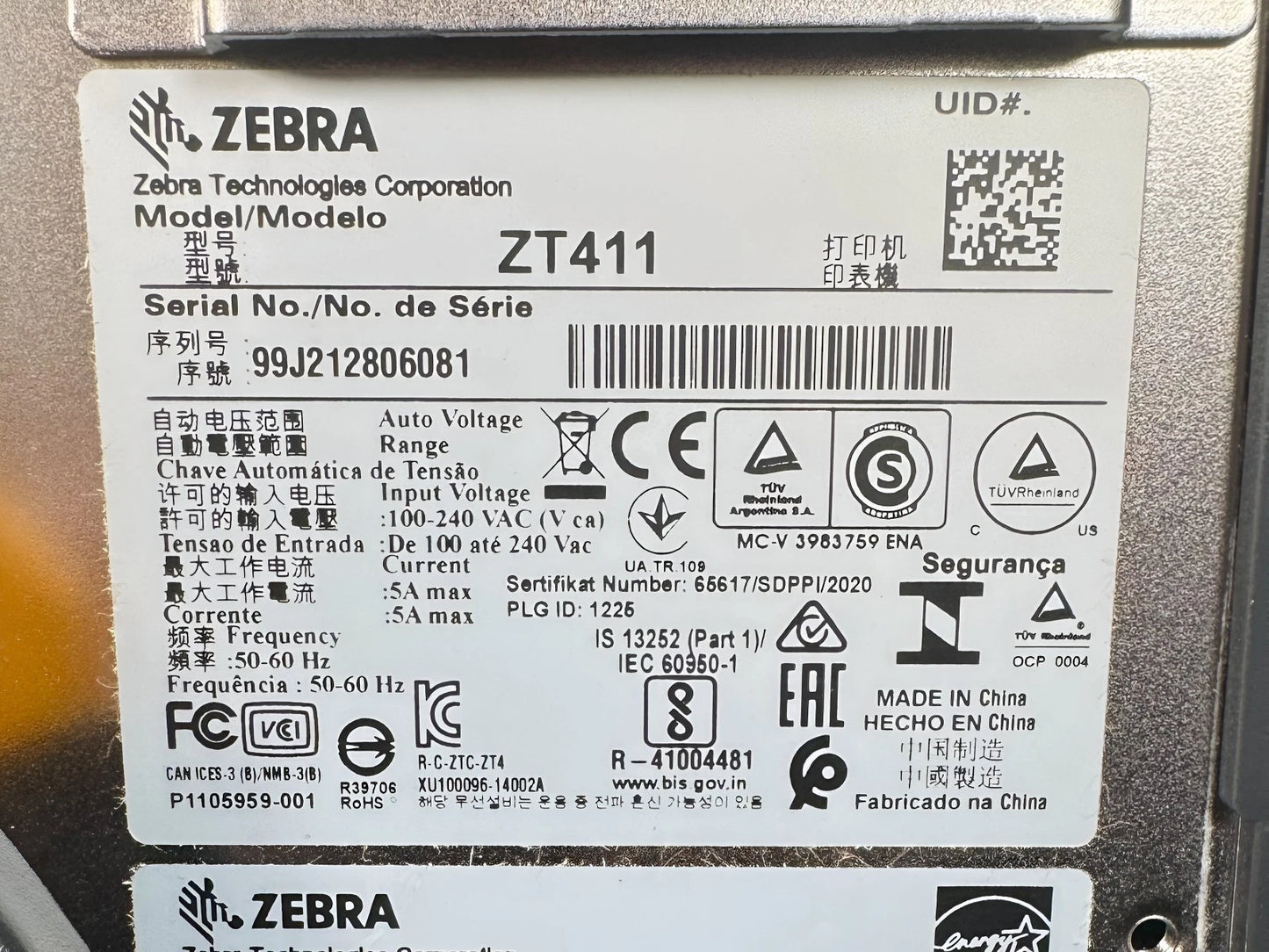 Zebra ZT411 Wireless Thermal Transfer Label Printer – 300 DPI, Peel Rewind, LAN USB WiFi