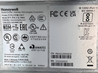 Honeywell PM43 Thermal Transfer Label Printer Rewind USB LAN Serial