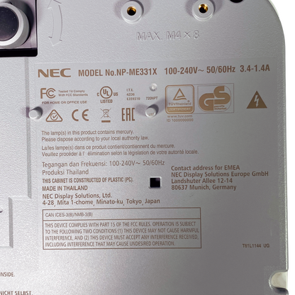NEC ME331X 3LCD Projector XGA 3300 Lumens Full HD HDMI