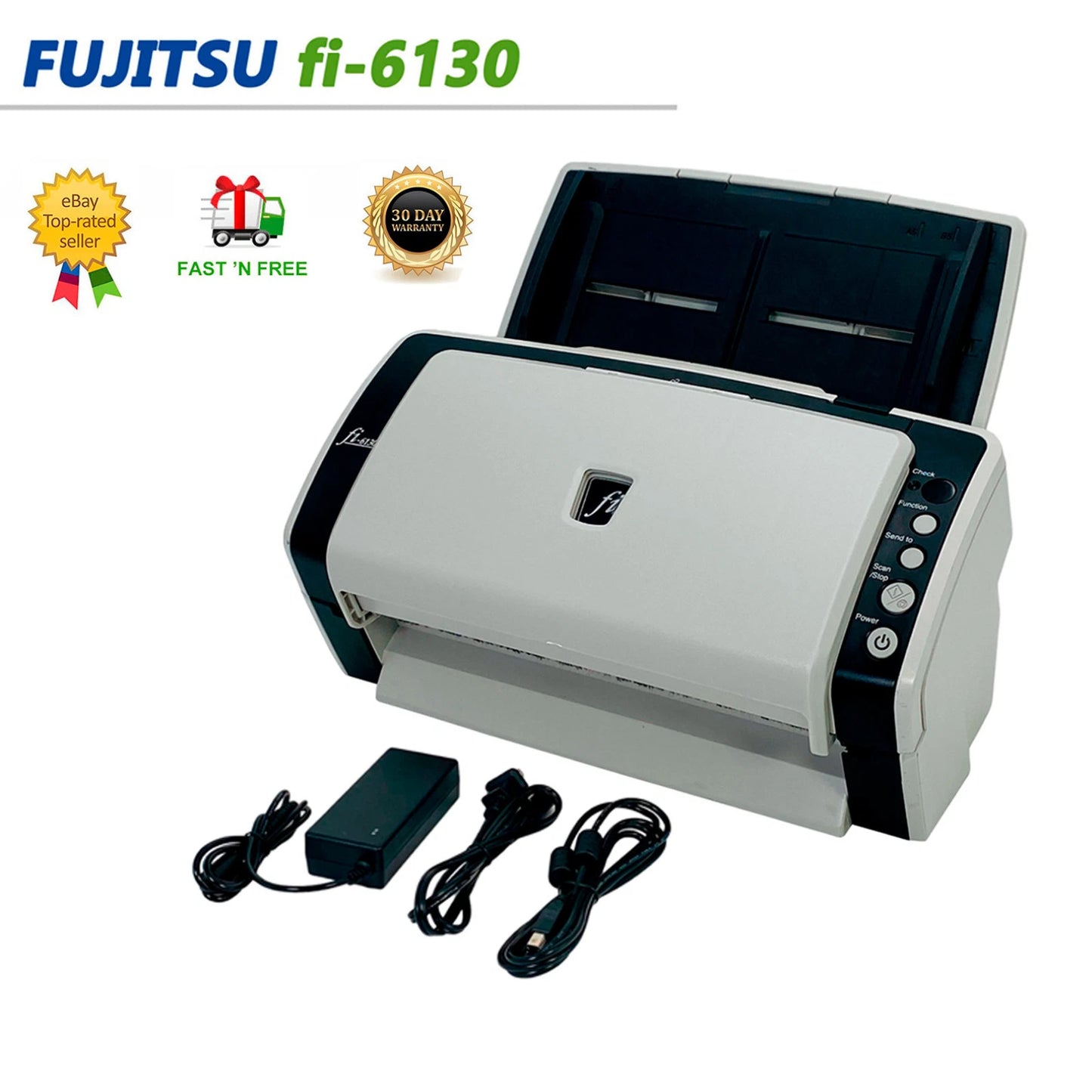 Fujitsu FI-6130 Duplex Color Document Scanner – 40ppm, USB & AC Adapter ✅