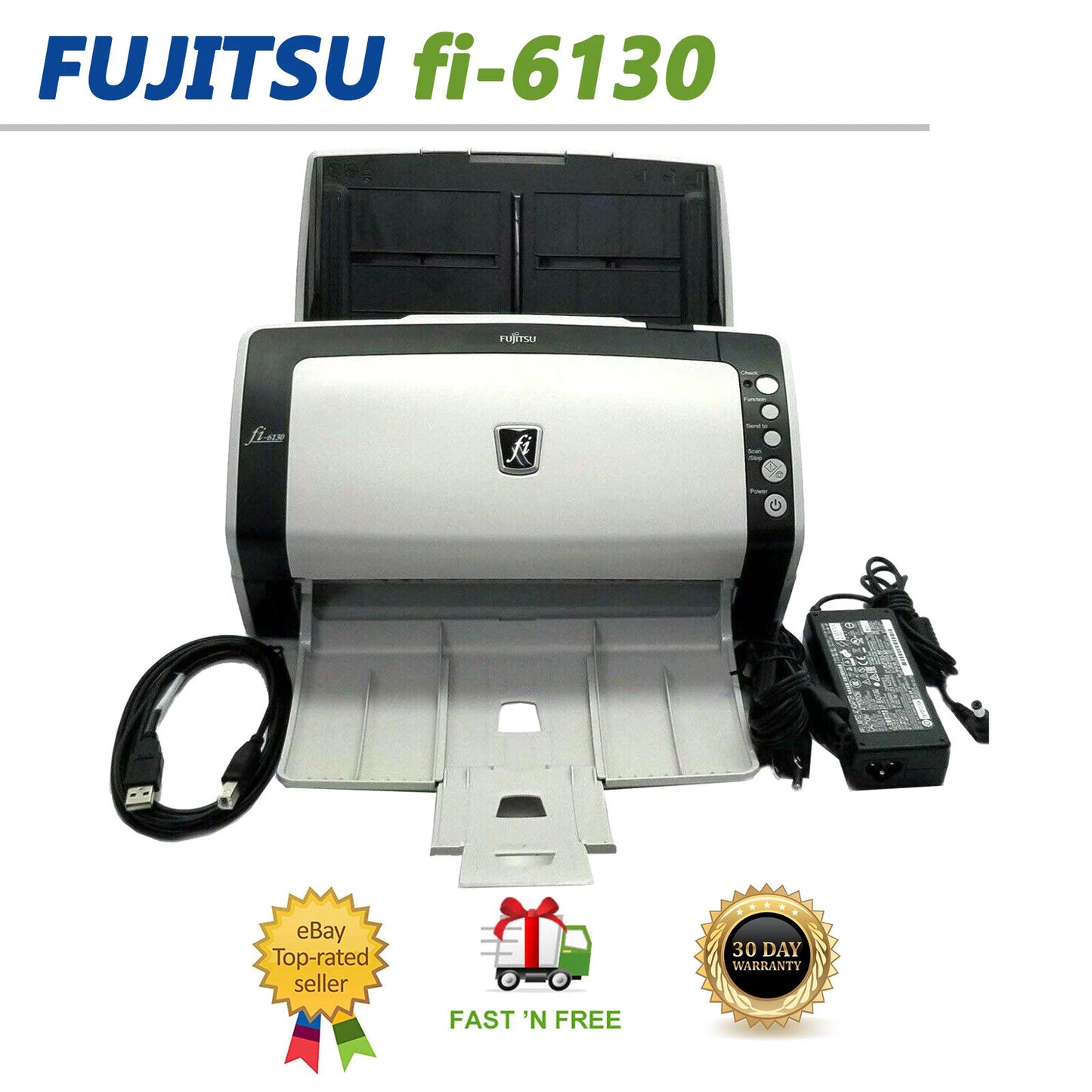 Fujitsu Fi-6130 High Speed Color Document Scanner USB 2.0 w/Bundle GOOD WORKING!