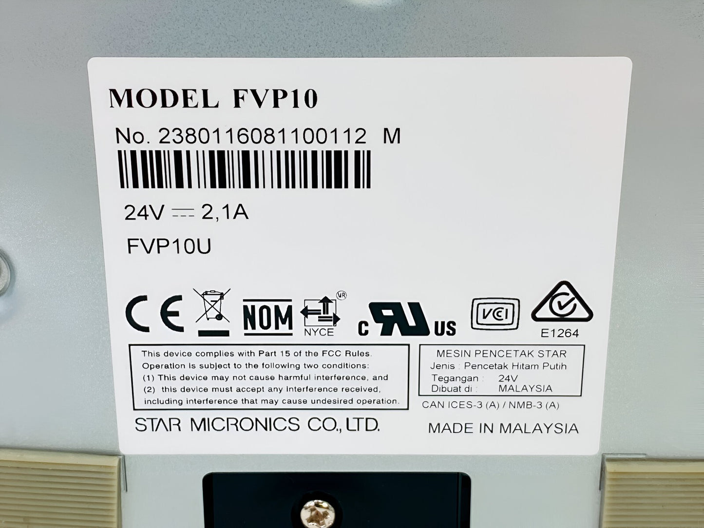 Star Micronics FVP10 Direct Thermal POS Receipt Ticket Printer USB No AC Adapter