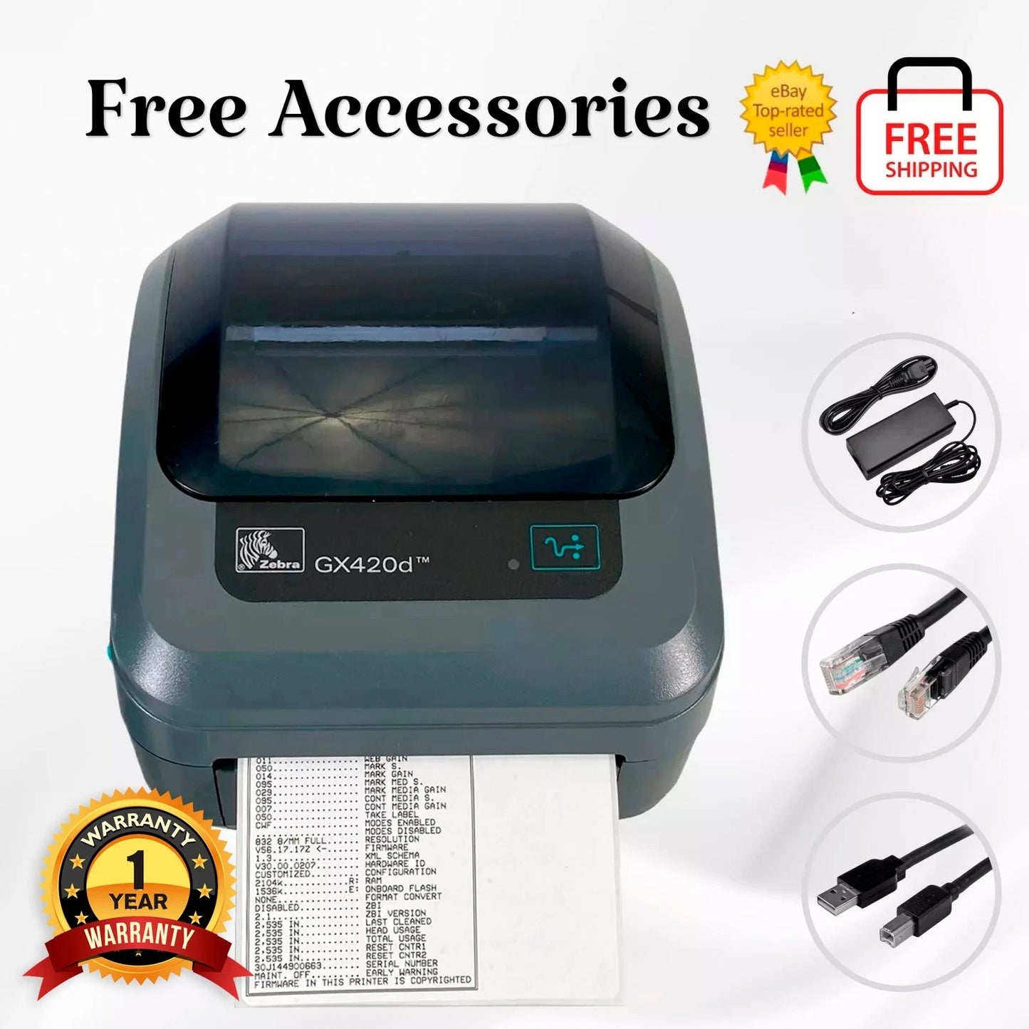 Zebra GX420d Direct Thermal Barcode Label Printer Ethernet USB 1 YR WARRANTY