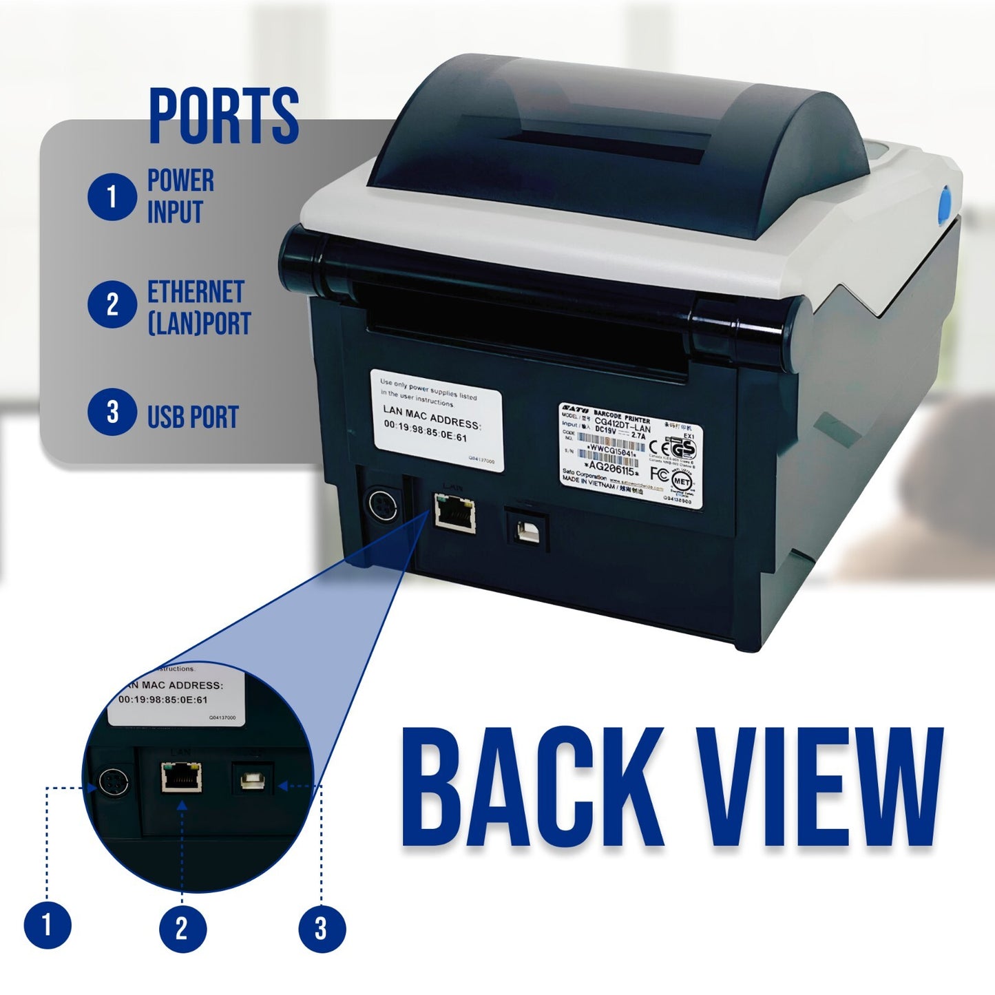 SATO CG412DT Thermal 4x6 300 x 300 DPI Barcode Label Printer LAN USB