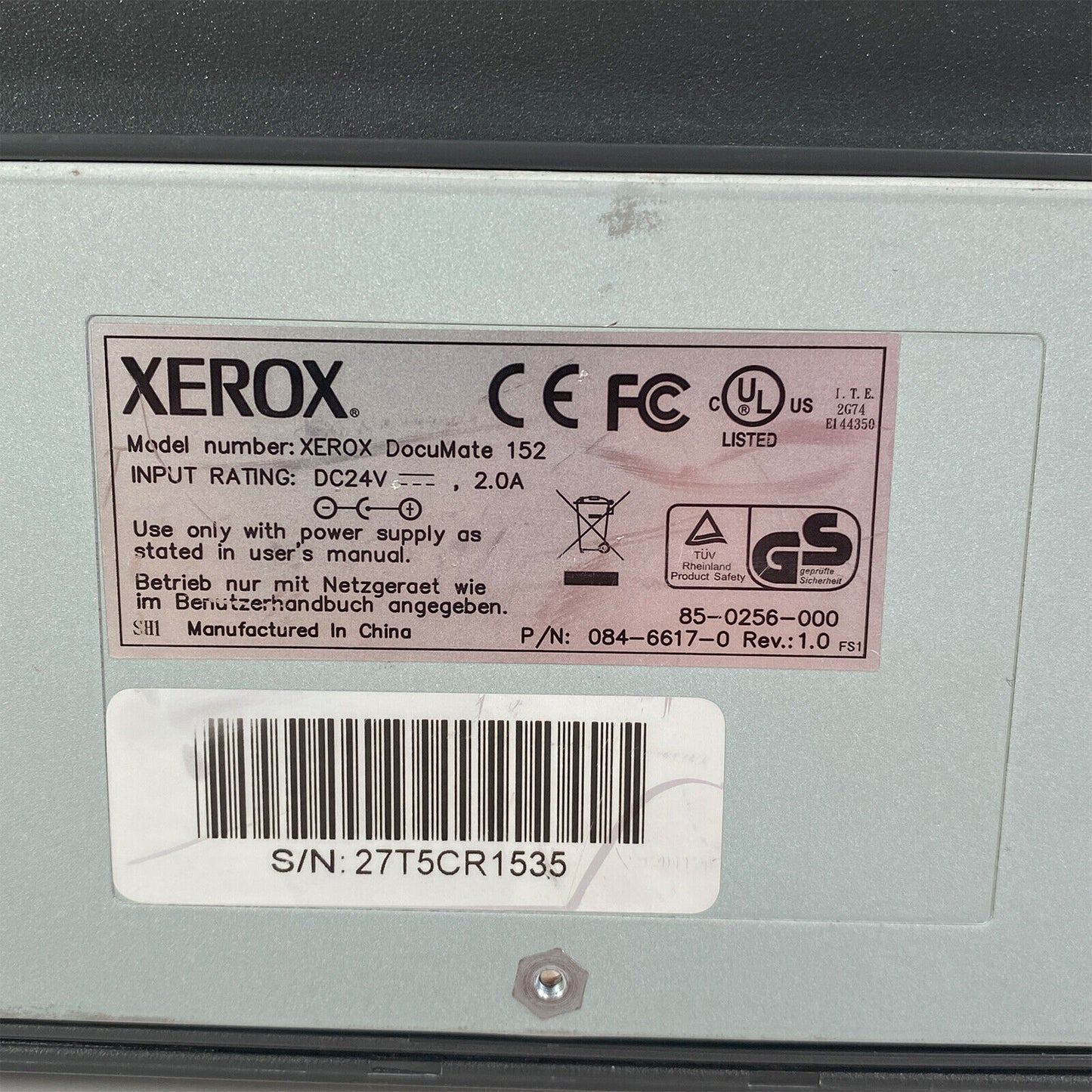Xerox DocuMate 152 Compact Duplex ADF Document Scanner w/ AC Adapter NO Trays