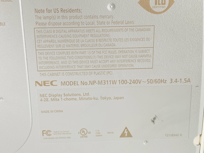 NEC NP-M311W 3LCD Projector 3,100 Lumens Full HD WXGA HDMI