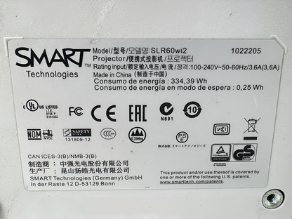 SMART 60wi2 WXGA DLP Projector Ultra Short Throw 3000 ANSI Interactive HD HDMI Remote