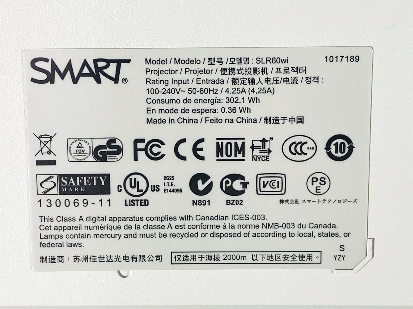 Smart LightRaise 60wi DLP Projector 3200 ANSI Ultra Short Throw HD HDMI w/Remote