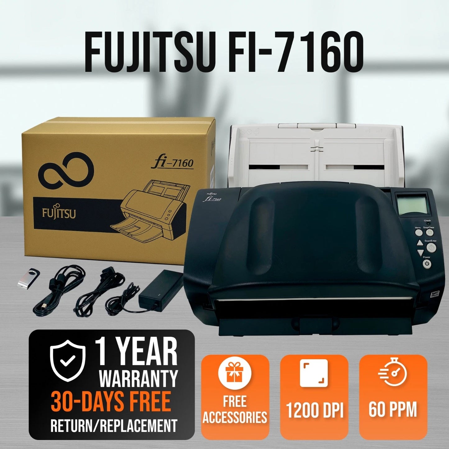 Fujitsu Fi-7160 High Speed Color Duplex Document Scanner USB 3.0 w/FULL SET
