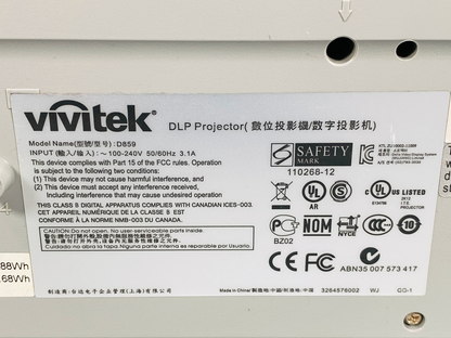 ViviTek D859 DLP Projector 3600 ANSI HD HDMI 1080i w/Remote