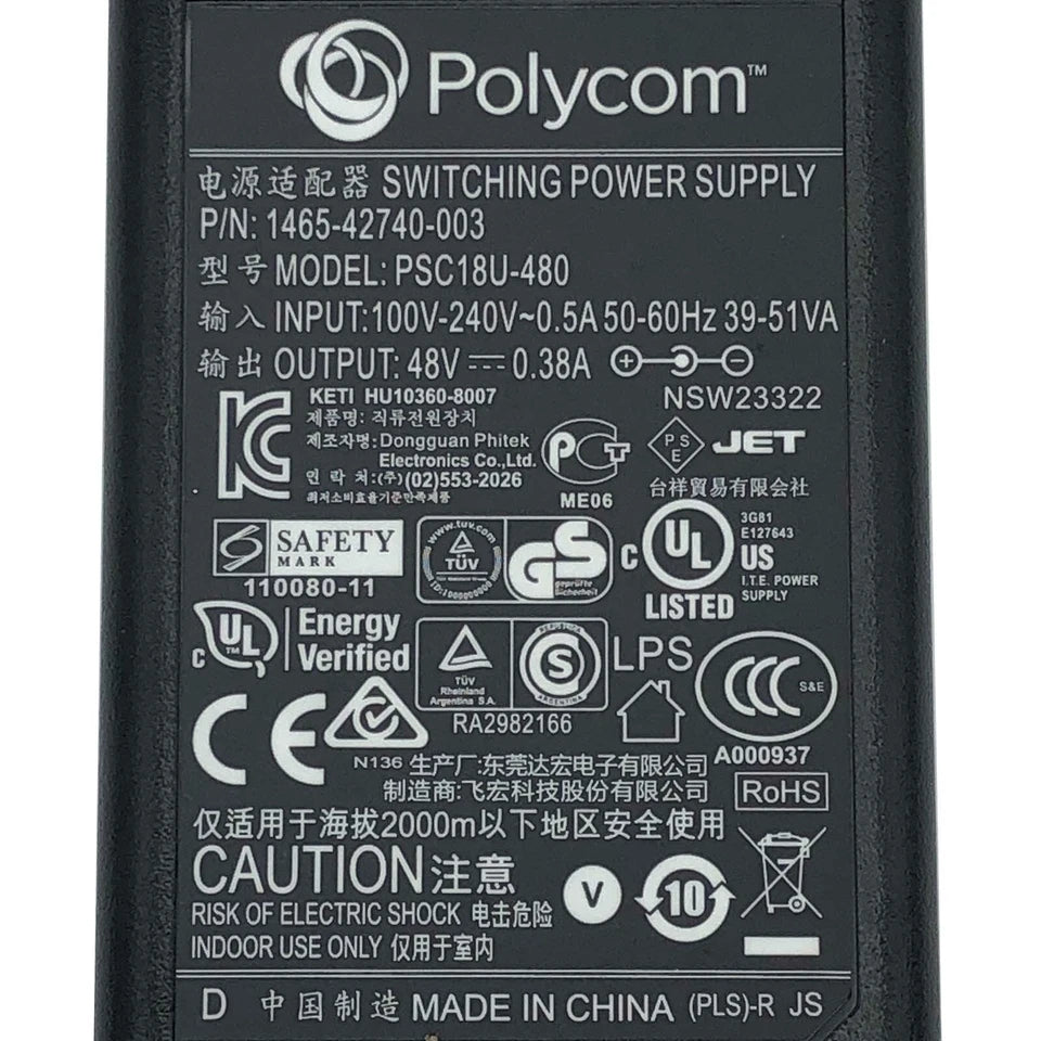 Original Polycom AC Power Supply Adapter PSC18U-480 34-1977-05 Charger