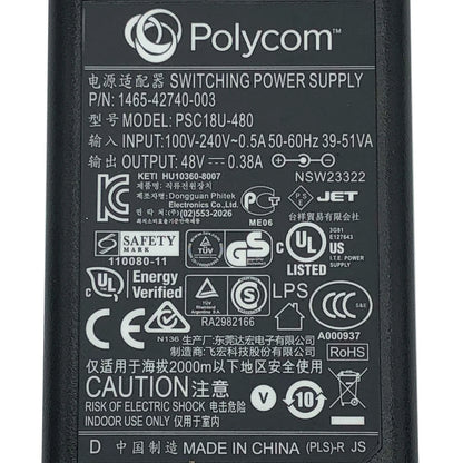 Original Polycom AC Power Supply Adapter PSC18U-480 34-1977-05 Charger