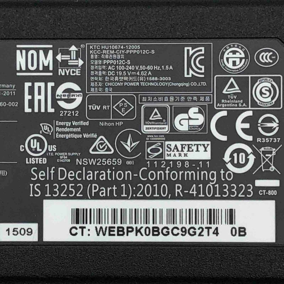 Genuine 90W HP AC Adapter 19.5V 4.62A Model PPP012C-S P/N 710413-001 Charger