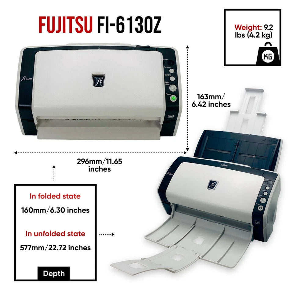 Fujitsu FI-6130Z Duplex Sheetfed Document Color Scanner PA03630-B055 w/Bundle