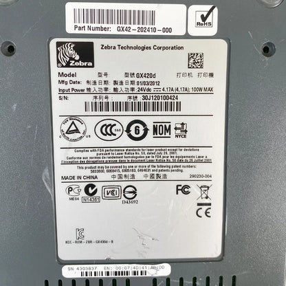Zebra GX420d Direct Thermal Barcode Label Printer Ethernet USB 1 YR WARRANTY