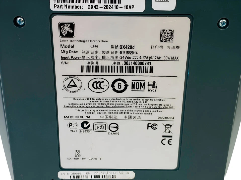 Zebra GX420d Direct Thermal Barcode Label Printer USB Serial Ethernet TESTED