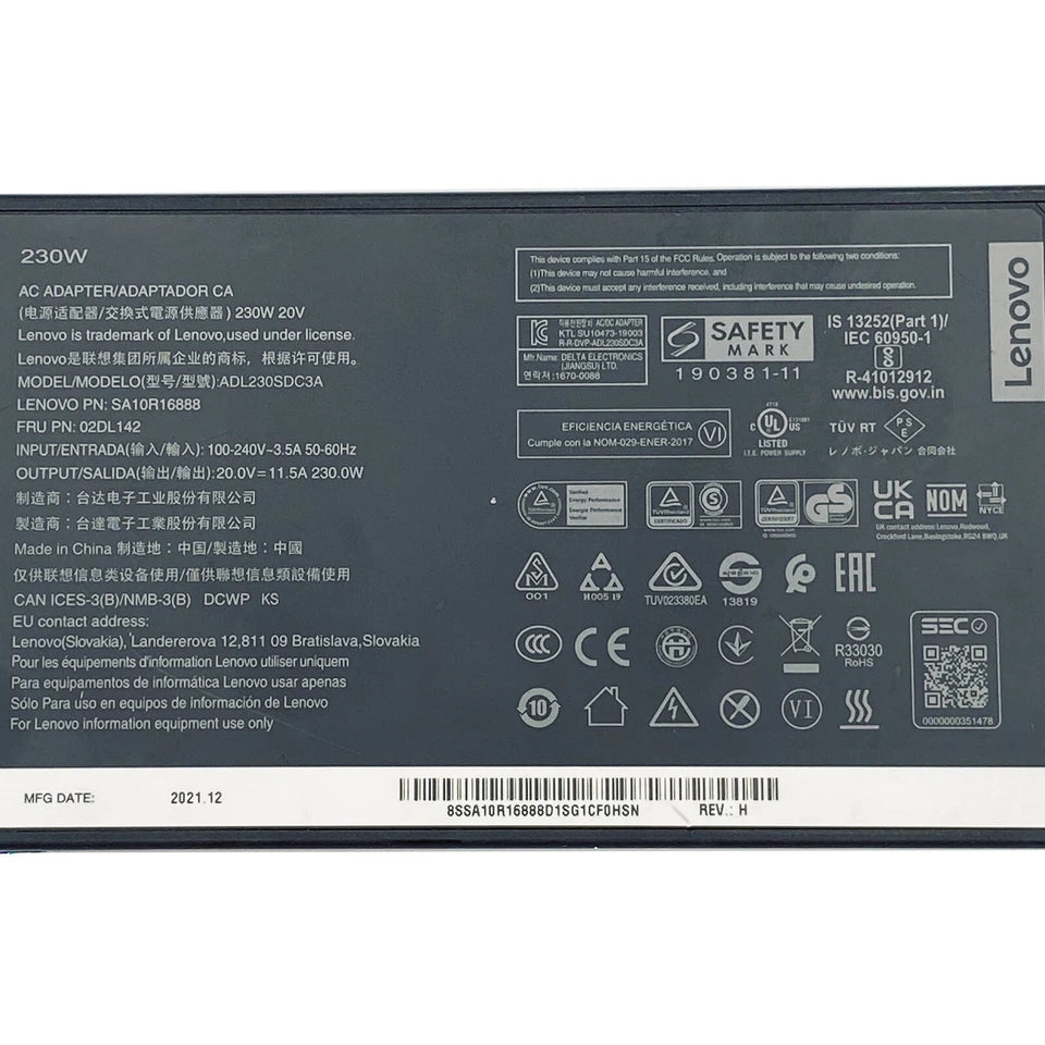 Original Lenovo 20V 11.5A 230W AC Power Adapter 02DL142 02DL143 02DL144 Charger