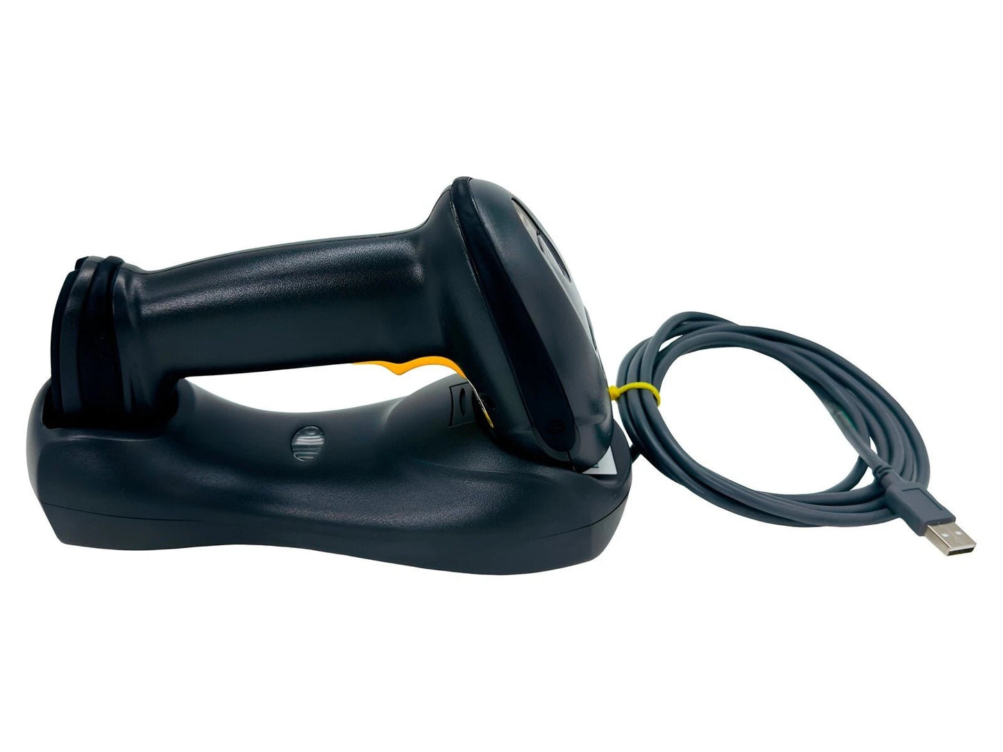 Bluetooth scanner docked in charging cradle side view