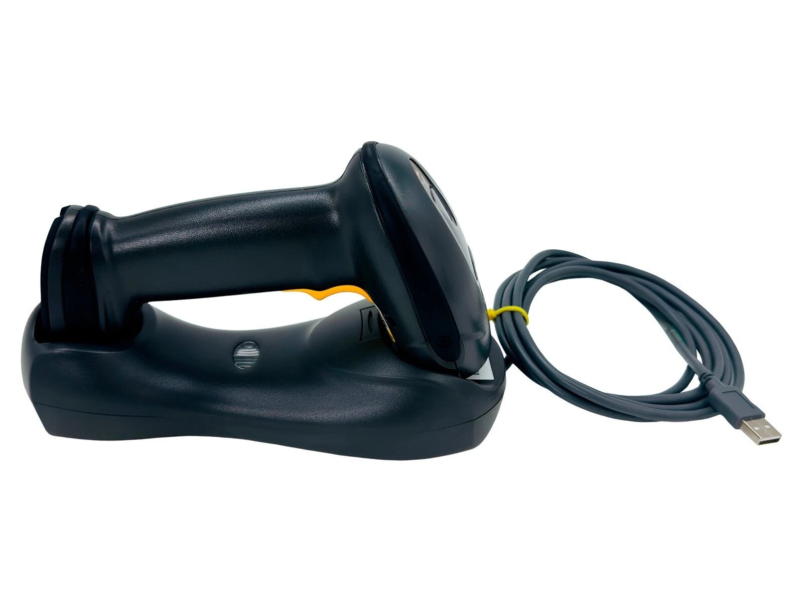 Bluetooth scanner docked in charging cradle side view