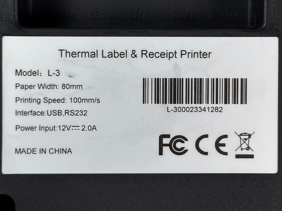 Thermal Label & Receipt Printer L-3 – USB, RS232, Power Supply