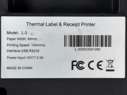 Thermal Label & Receipt Printer L-3 – USB, RS232, Power Supply