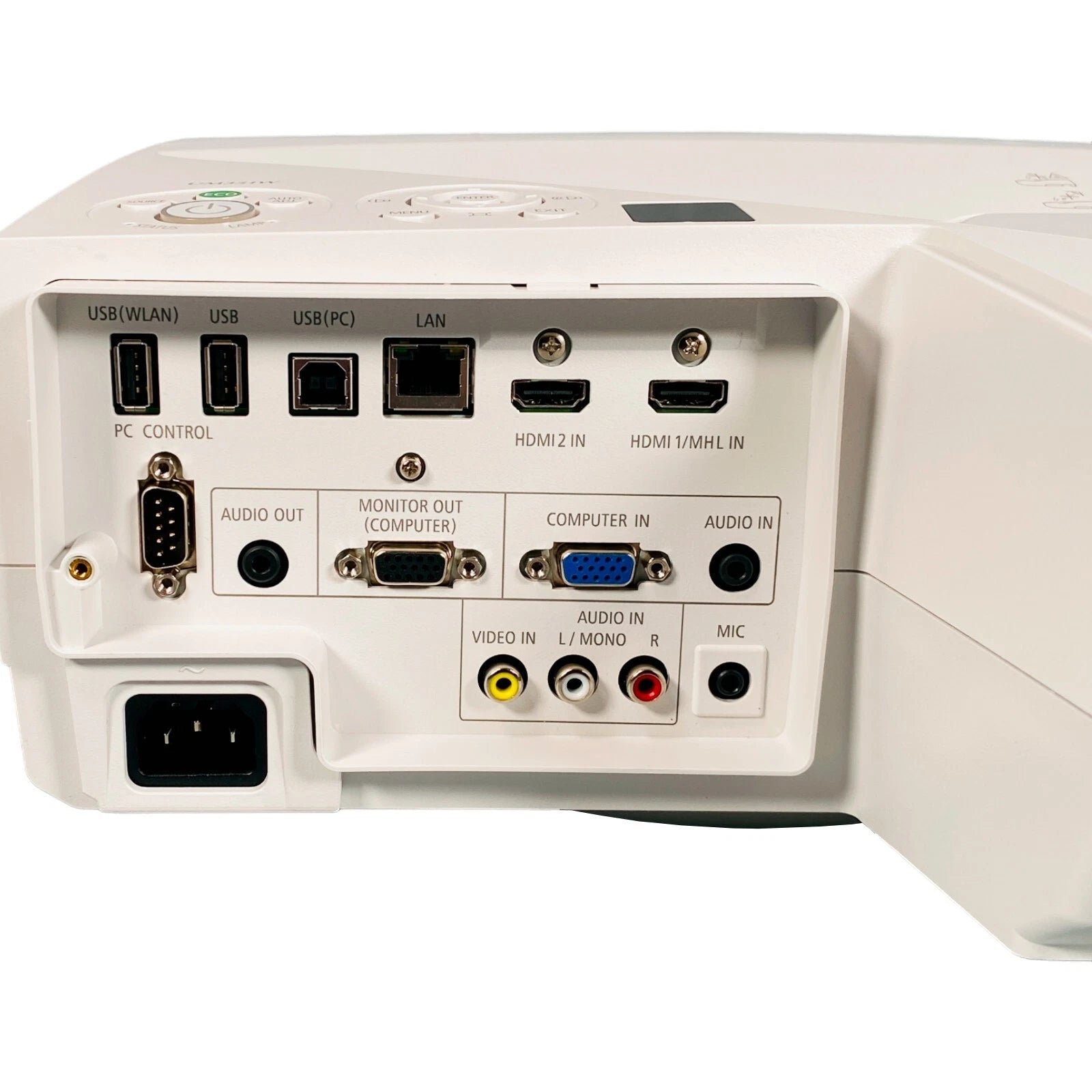 Rear connection panel with HDMI LAN VGA USB and audio ports
