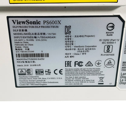 Projector model identification label and compliance sticker