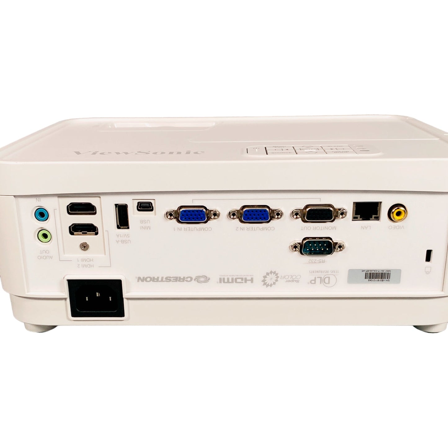 Projector rear panel with HDMI VGA USB and audio ports