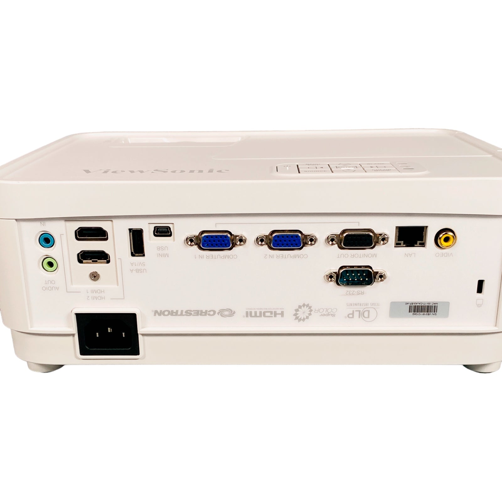 Projector rear panel with HDMI VGA USB and audio ports