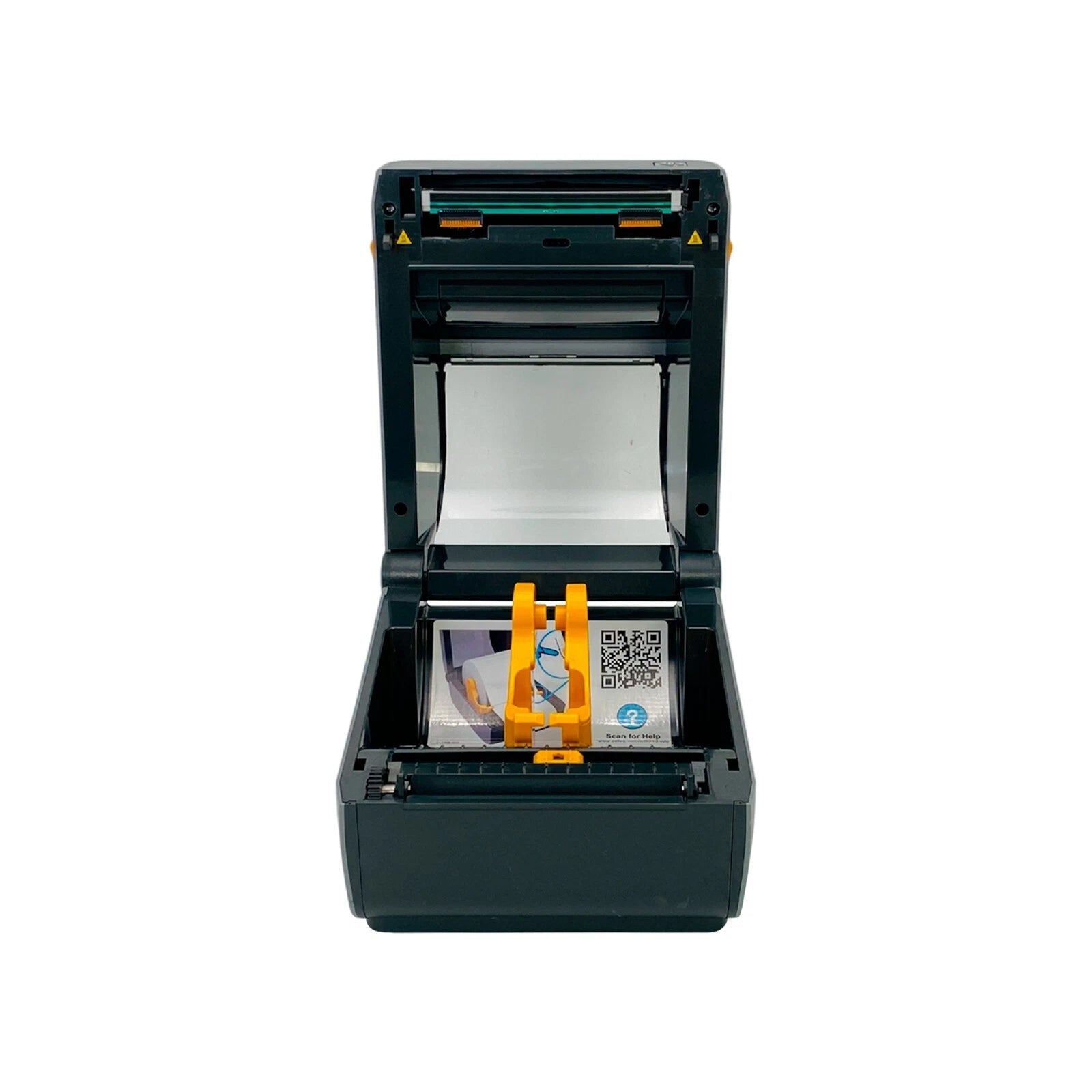 Front view with media compartment open