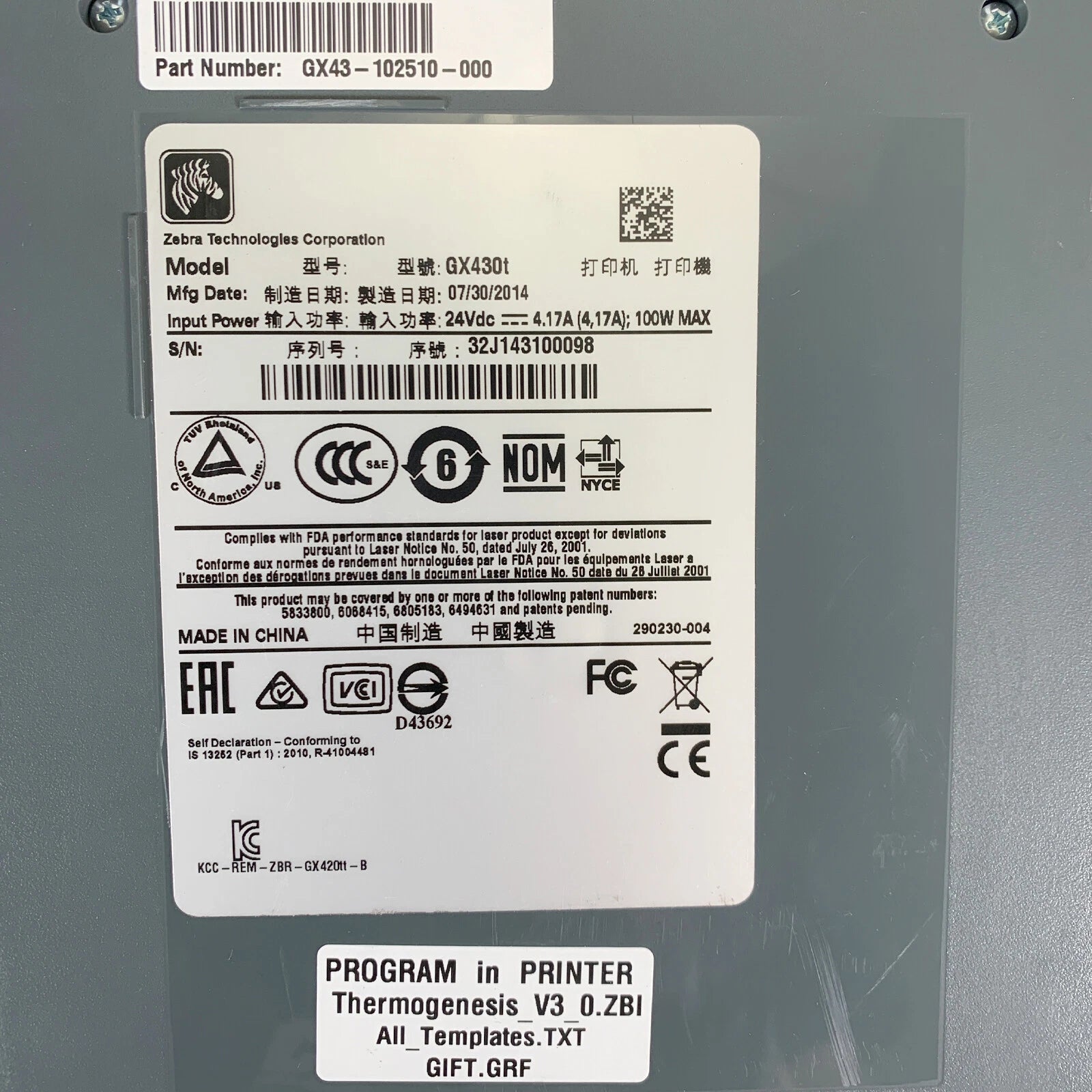 Zebra GX430T 300 DPI Thermal Transfer Label Printer – USB Serial