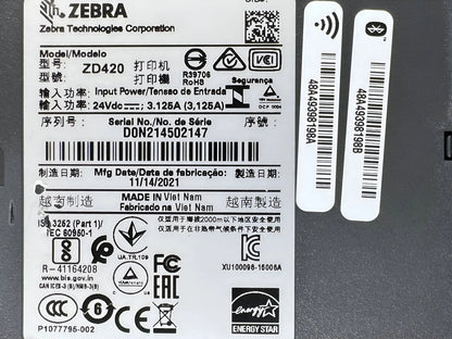 Zebra ZD420 300DPI Thermal Label Printer WiFi USB Bluetooth Wireless