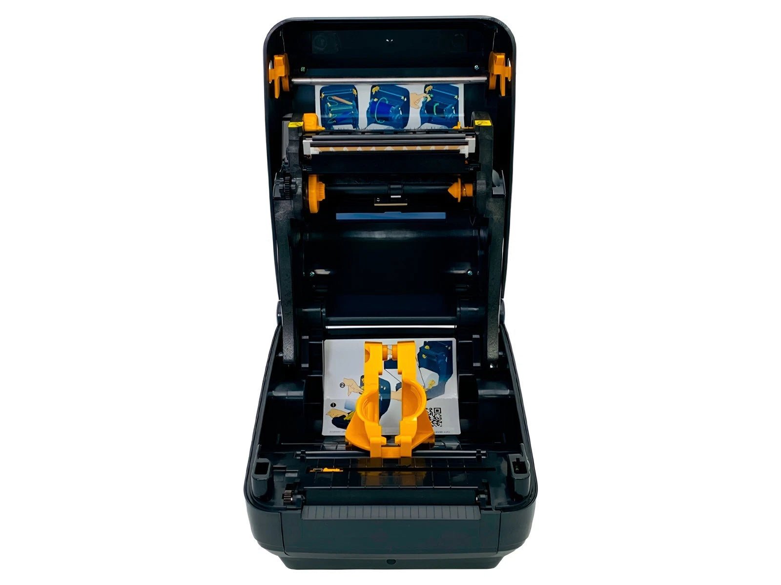 Label printer internal ribbon assembly and printhead mechanism