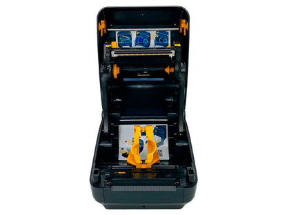 Label printer internal ribbon assembly and printhead mechanism