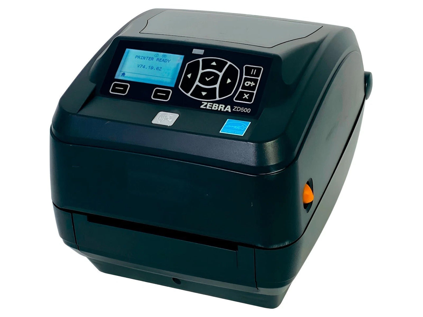 Desktop label printer top angled housing view