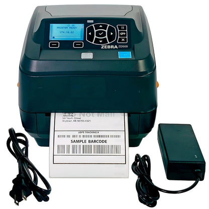 Zebra ZD500 Direct Thermal and Thermal Transfer 203DPI Label Printer USB LAN Bluetooth with power supply and cables
