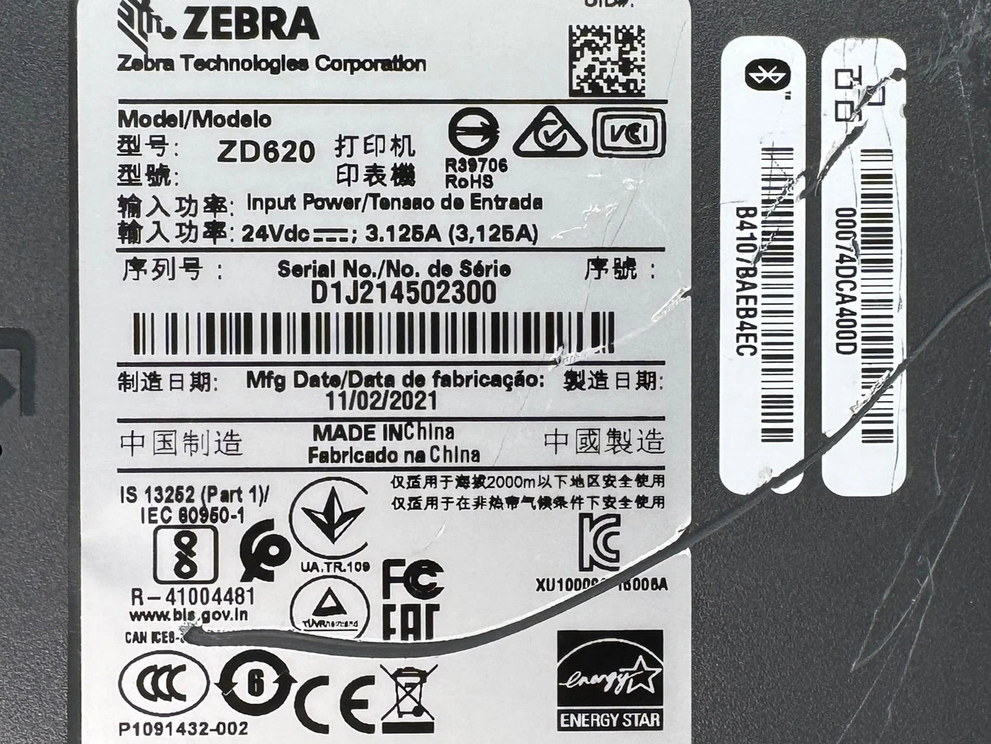 Zebra ZD620 300DPI Thermal Transfer Label Printer LAN USB Bluetooth Dispenser