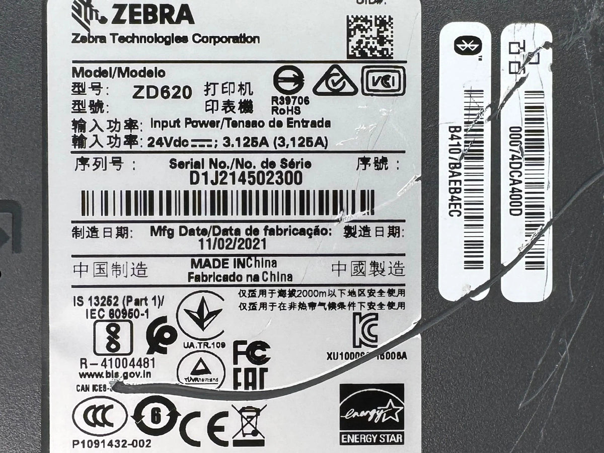 Zebra ZD620 300DPI Thermal Transfer Label Printer LAN USB Bluetooth Dispenser