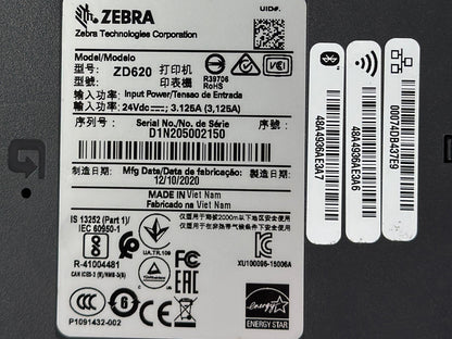 Zebra ZD620 ZD62043-T01L01EZ Desktop Direct Thermal Barcode Printer – Ethernet, Serial, USB, Power Supply