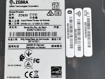 Zebra ZD620 ZD620d 203 DPI Direct Thermal Desktop Label Printer - Ethernet LAN USB