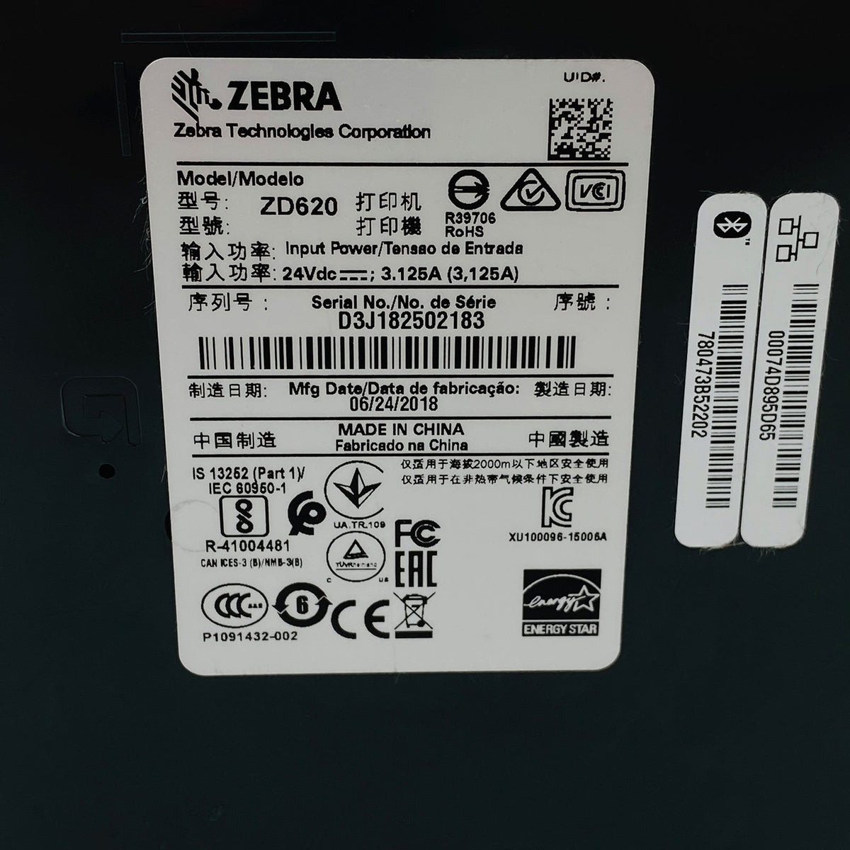 Zebra ZD620d Direct Thermal Barcode Printer - Color Display Ethernet LAN Serial USB