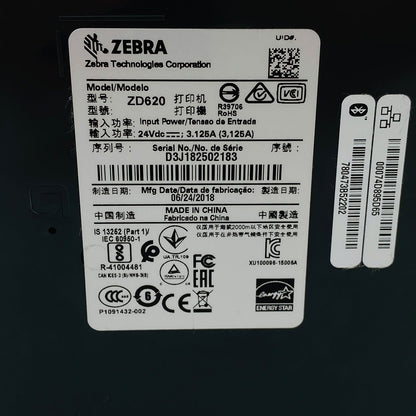 Zebra ZD620d Direct Thermal Barcode Printer - Color Display Ethernet LAN Serial USB