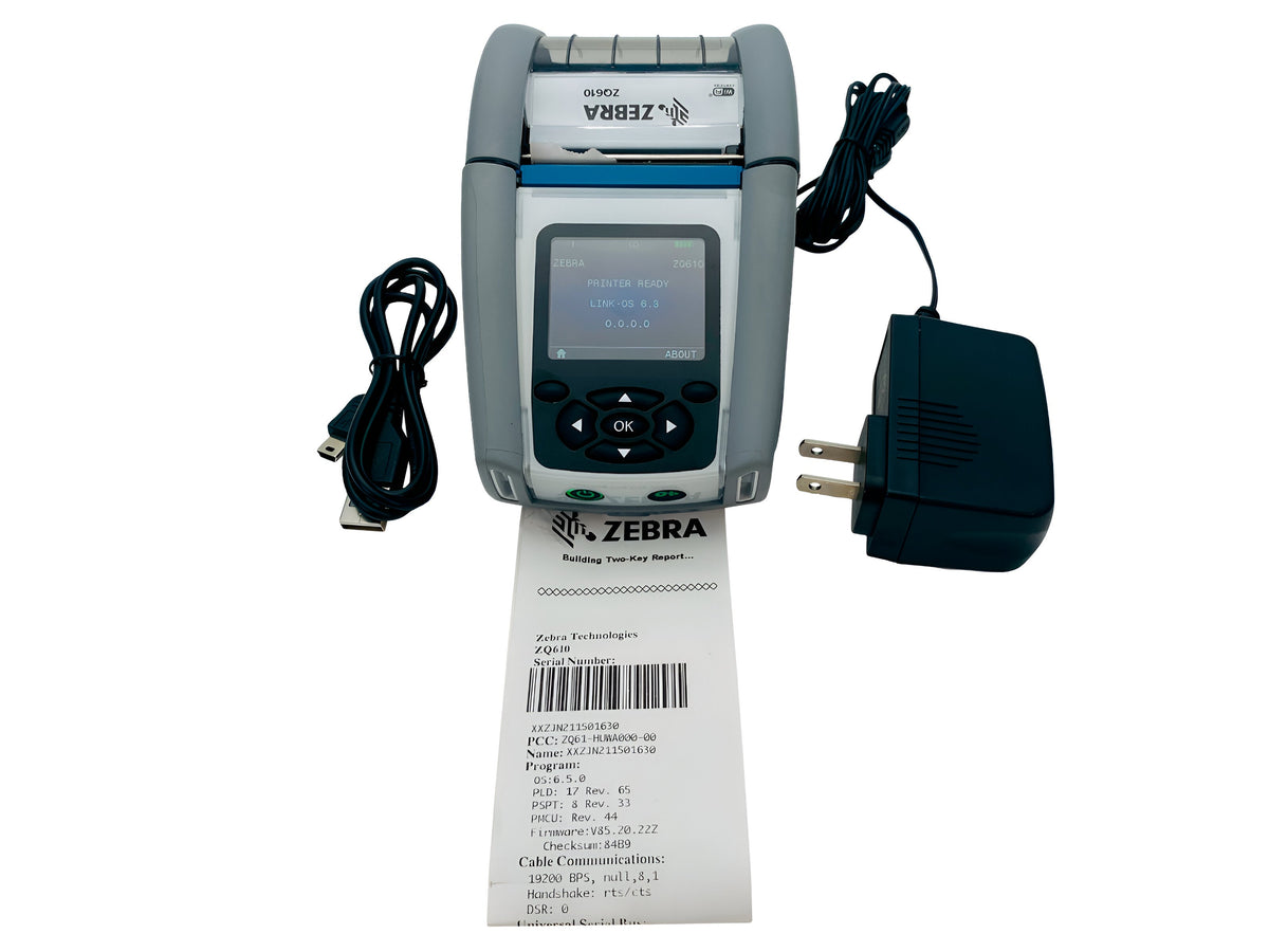 Zebra ZQ610 Mobile Direct Thermal Barcode Printer – Color Display, Wi-Fi, Bluetooth, USB