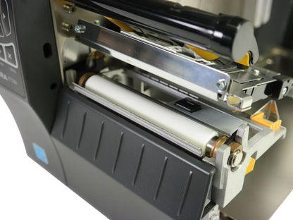 Zebra ZT230 printer media path and platen roller close up