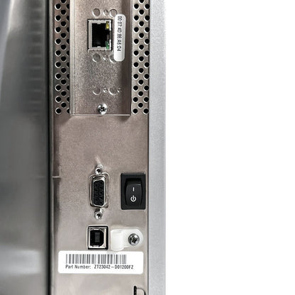 Zebra ZT230 printer rear panel LAN and USB ports close up view