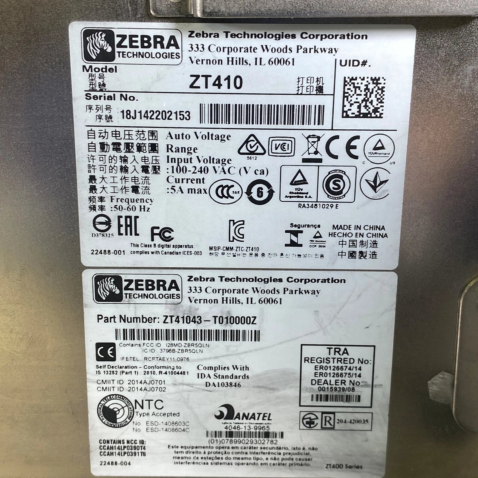 Zebra ZT410 300 DPI Industrial Label Printer – Ethernet USB Serial Bluetooth