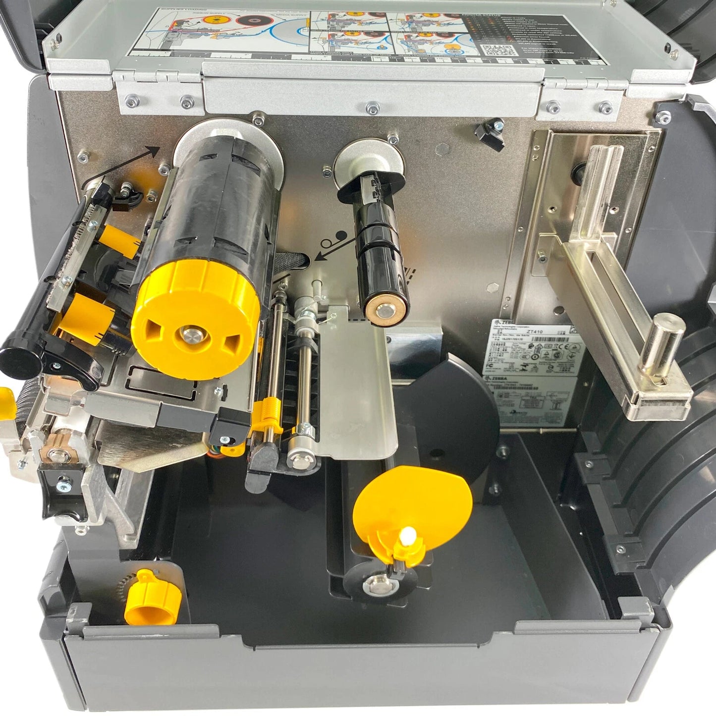 Zebra ZT410 printer internal ribbon and rewinder assembly