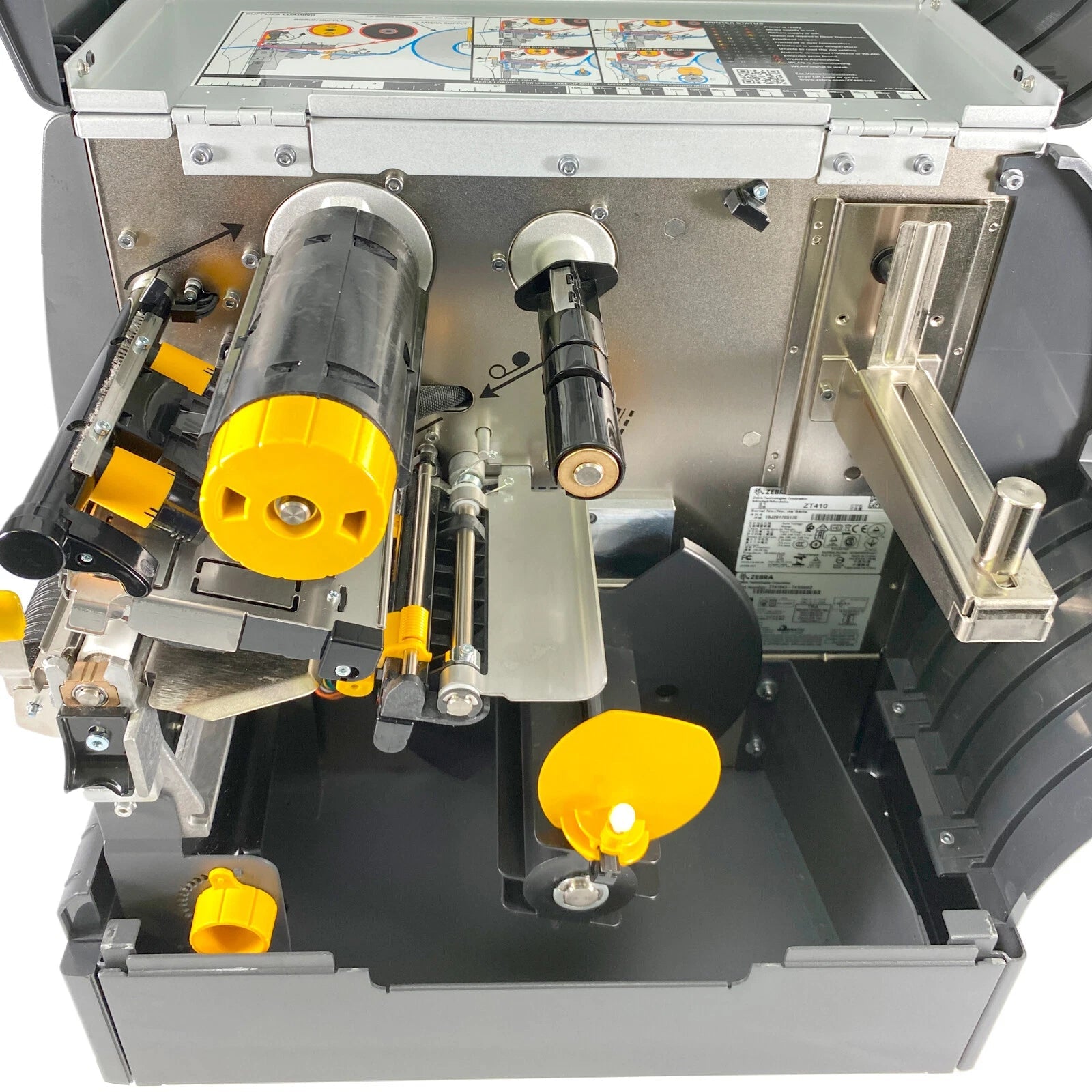 Zebra ZT410 printer internal ribbon and rewinder assembly