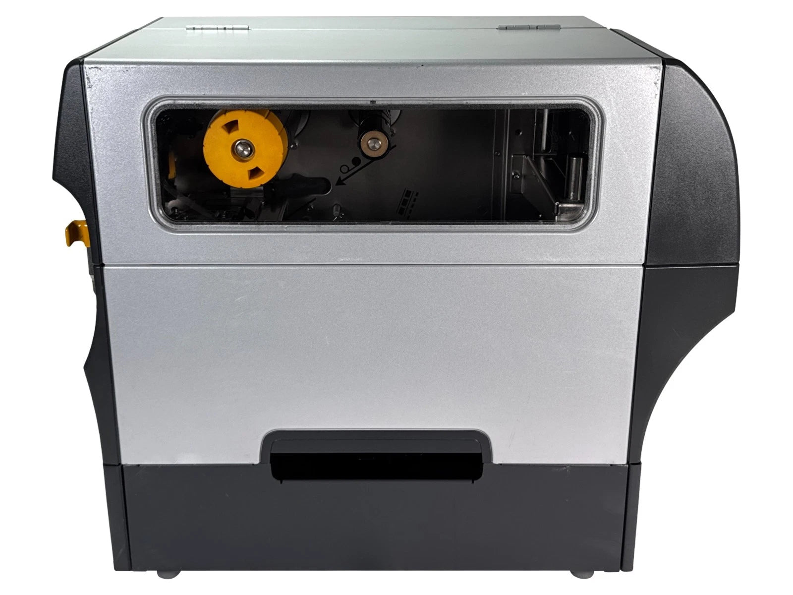 Zebra ZT410 printer left side view with ribbon window