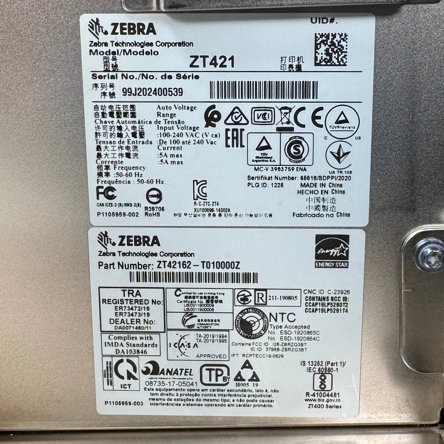 Zebra ZT421 200DPI Thermal Transfer Label Printer LAN USB Bluetooth